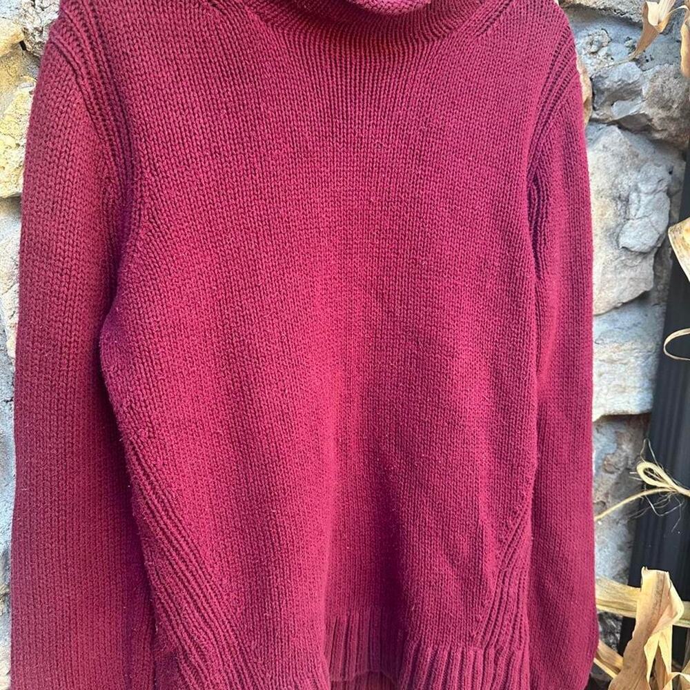 J.Crew Always 100% Cotton Sweater Burgundy Magenta Mock Neck Chunky Knit